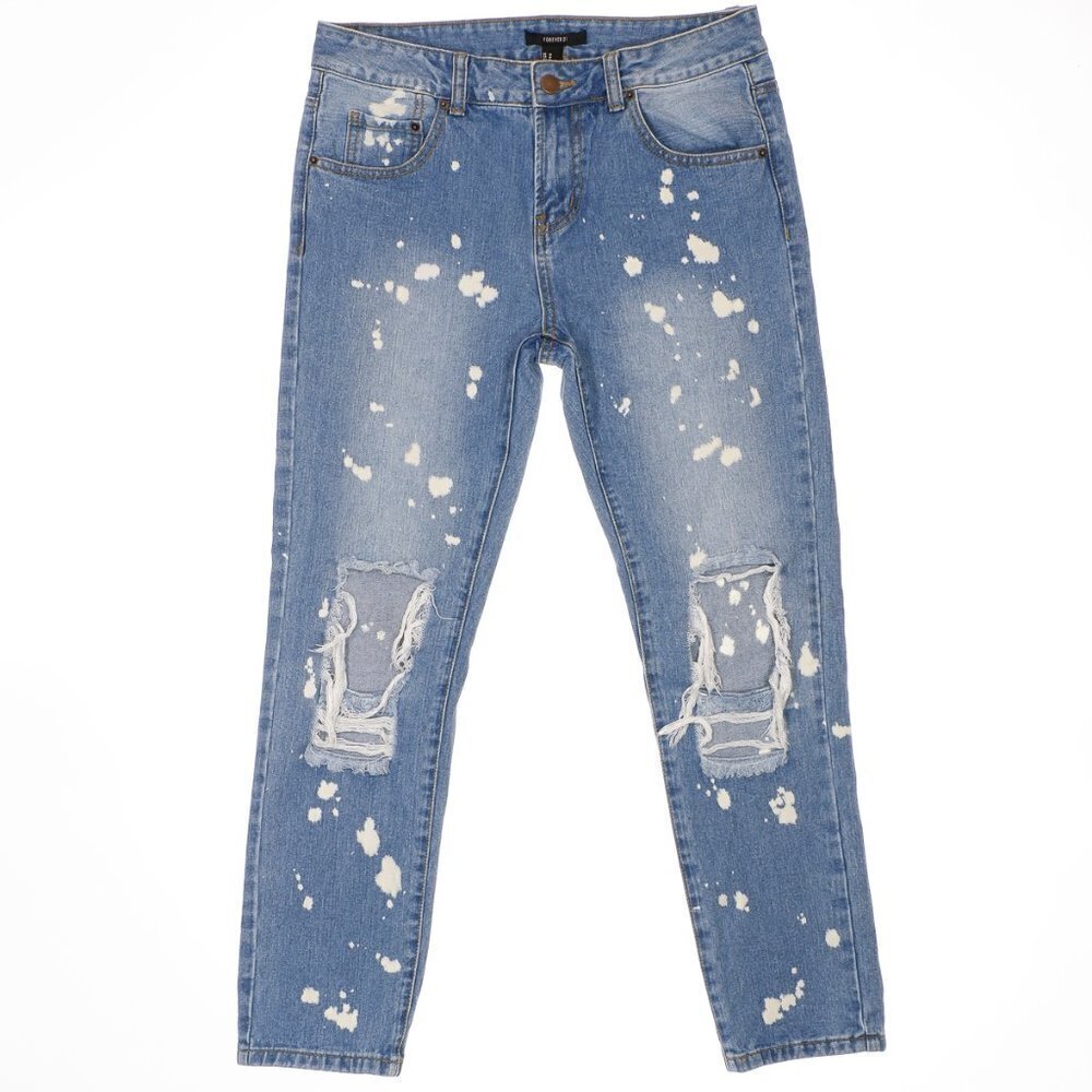 Forever 21 Boyfriend Jeans Size M Distressed Bleached Cotton Measures 31 x 27